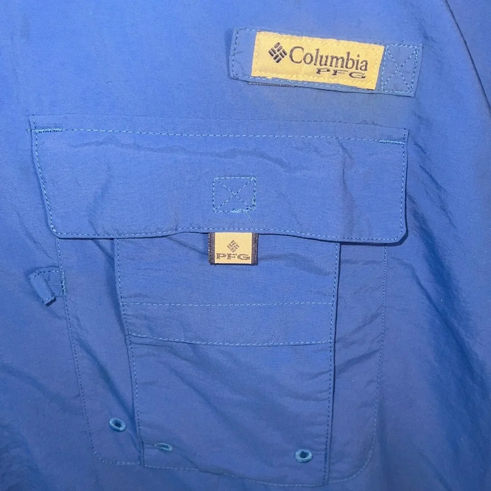 Columbia‎ PFG Bahama II Fishing Shirt Men's Medium Blue Short Sleeve Omni-Shade